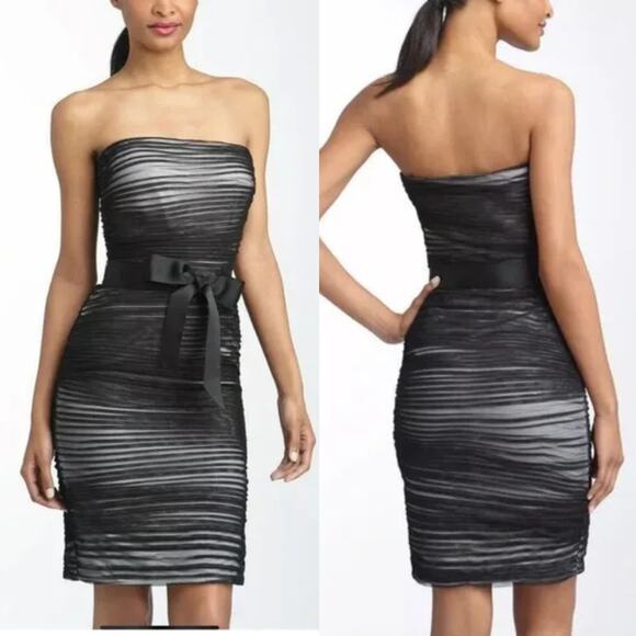 NWT Tadashi Shoji Strapless Layered Ruched Tulle Shift Dress Waist Tie Size 8 - Picture 1 of 16